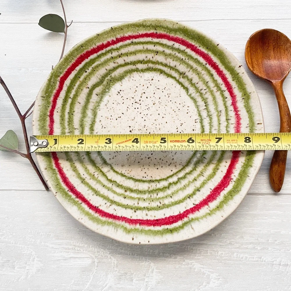 CRATE & BARREL Lina Stripe 8.5” Handcrafted Handpainted Salad Plates (Set of 2)